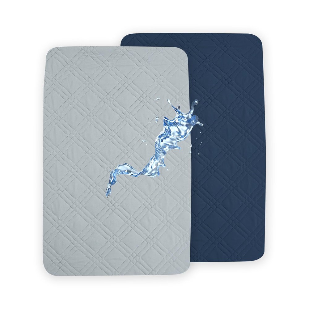 david's kids 2 Pack Waterproof Mini Crib Mattress Protector, Fit Pack N Play, Playard and Mini Crib Mattresses, Ultra Soft Breathable Pad Cover for Boys Girls Neutral, Grey & Navy Blue Checker
