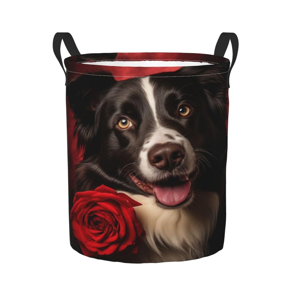 Foruidea Rose Dog Laundry Basket,Laundry Hamper,Collapsible Storage Bin, Oxford Fabric Clothes Baskets,Nursery Hamper For Home,Office,Dorm,Gift Basket