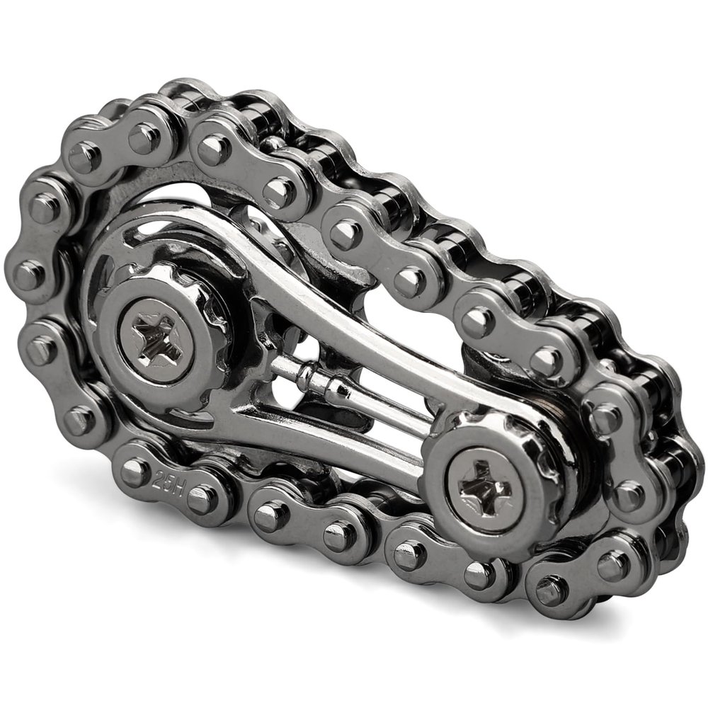 Cool Sprockets Fidget Bike Chain Hand Roller for Anxiety Relief, Assemble Fidget Spinner Ring Toy for Gift, Metal Fingertip Spinning Sensory Toy for Adult Kid 4-8 8-12