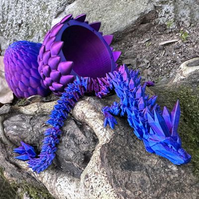 Gucgres 12inch Gradient 3D Printed Dragon in Egg with Scale Movable Articulated Crystal Dragon3d Molding Legendary Dragon Home Office Decor or Desk Toys to Relieve Boredom (Blue+Purple)