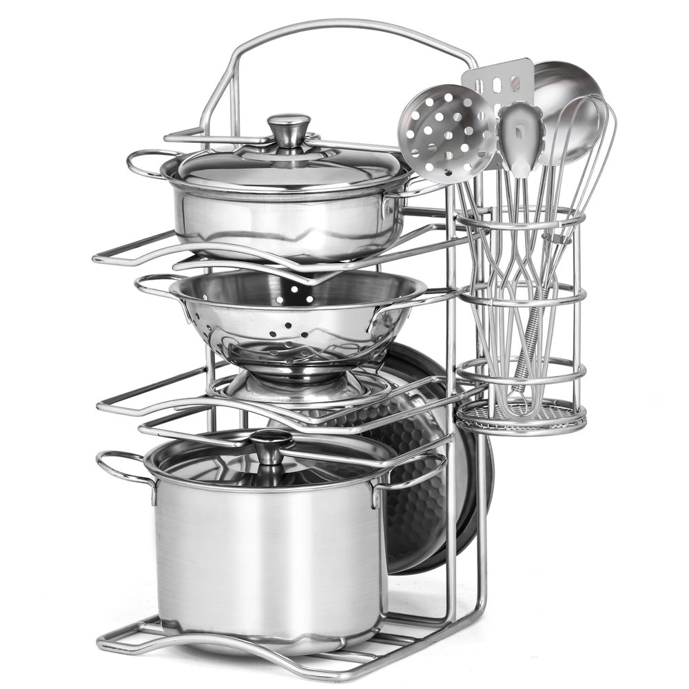 12Pcs Kids Pots and Pans Playset, Pretend Play Kitchen Set Toy Stainless Steel Pots and Pans Cooking Toys Accessories for Kids Toddler Age 3 Years Old