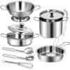 12Pcs Kids Pots and Pans Playset, Pretend Play Kitchen Set Toy Stainless Steel Pots and Pans Cooking Toys Accessories for Kids Toddler Age 3 Years Old view 2