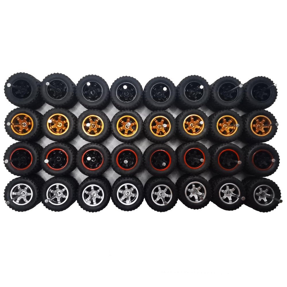 16 Set 1/64 Wheels Trucks Off Road 1 64 Wheels and Tires Set Simulation Custom Rubber Tires with 4 Suitable for Most 1:64 Diecast Truck Offroad Cars