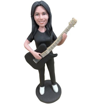 Custom Bobble-Heads Guitar Figurine Customized Doll, Guitar Girl/Boy in Black Suit Custom Bobble Head, Bobble Head Figures Handmade,Birthday Gifts for Men,Women