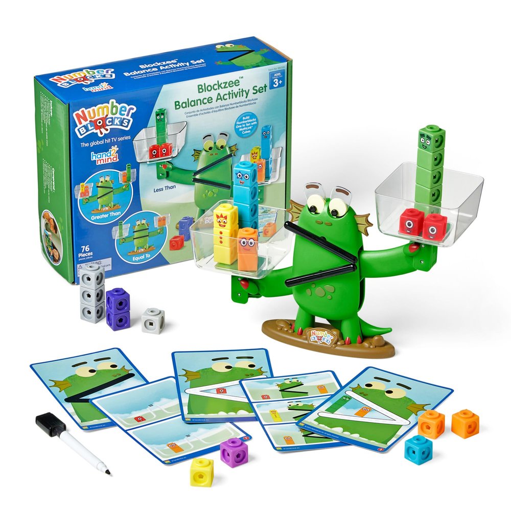 hand2mind Numberblocks Blockzee Balance Activity Set, 61 MathLink Cubes, Balance Scale, Educational Math Manipulatives, Numbers for Toddlers, Preschool Learning Activities, Birthday Gifts for Kids