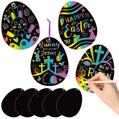 BeYumi 60Pcs Easter Eggs Scratch Cards for Kids DIY Magic Rainbow Color Craft Kit Paper Art Party Favors Christian Easter Eggs Resurrection Religious Sunday School Classroom Decorations Supplies Gifts