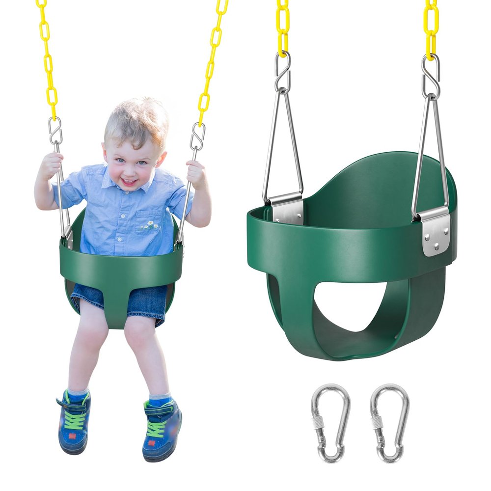 DECORLIFE Toddler Swing, Baby Swing Outdoor High Back Full Bucket Swing Set, 330lb Capacity, Safety Design, Plastic-Coated Chains and Quick-Snap Carabiners for Backyard, Playground