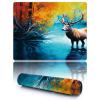 BPQOJB for MTG Playmat 13.78 x 17.3 inch Durable Play Mats with Zones and Non-Slip Rubber Stitched Play Mat Smooth Surface for MTG TCG and Other Battle Game Card - Yellow Trees and Deer view 1