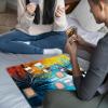 BPQOJB for MTG Playmat 13.78 x 17.3 inch Durable Play Mats with Zones and Non-Slip Rubber Stitched Play Mat Smooth Surface for MTG TCG and Other Battle Game Card - Yellow Trees and Deer view 4
