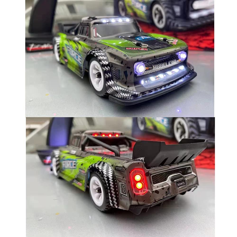 1/28 RC Drift Car,with LED Car Lamp/130 Brushed Motor/Alloy Chassis/2.4GHz Control/4WD System/30KM/H High Speed,RC Sport Racing Car for Adults and Boys Gifts () (3 Batteries)