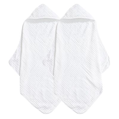 david's kids 2 Pack Hooded Baby Towels, 100% Muslin Cotton 6-Layer Ultra Soft Breathable Absorbent Baby Bath Towels for Infant and Toddler, Newborn Essentials, Large 32x32Inch, White
