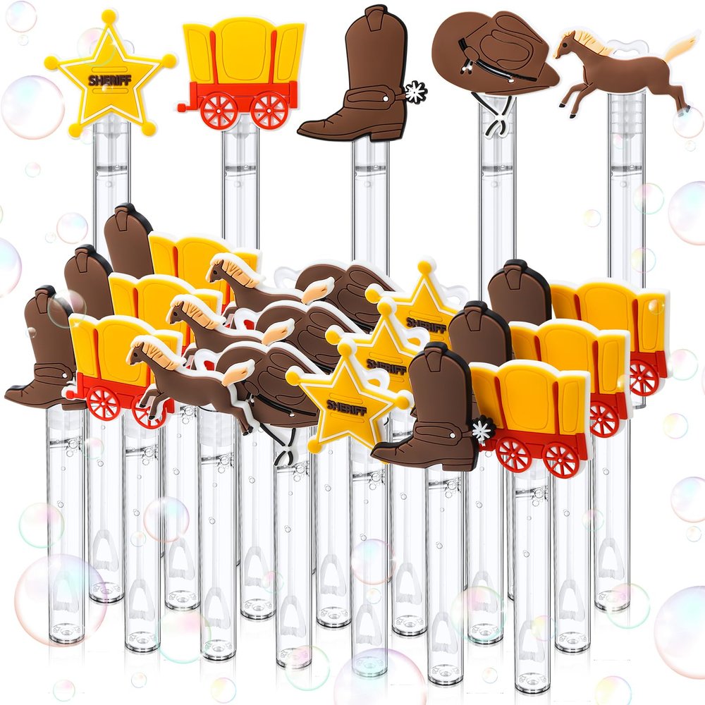 30 Pcs Bubbles Party Favors Mini Bubble Wands Tube Bulk Theme Maker Goodie Bags Stuffer Prizes Birthday Gift for Solution(Western)