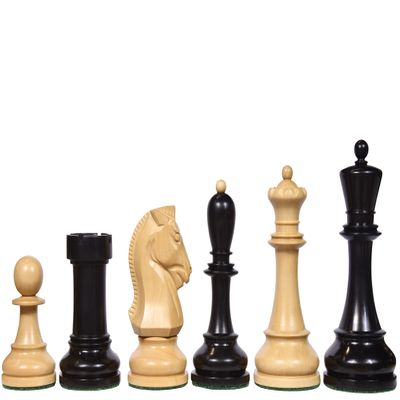 Reproduced 1950 Dubrovnik Bobby Fischer Chess Pieces Ebony Wood | 4.25" King | Weighted Staunton Wooden Chess Set