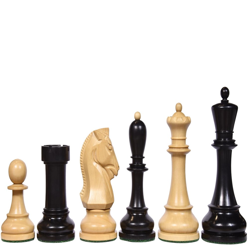 Reproduced 1950 Dubrovnik Bobby Fischer Chess Pieces Ebony Wood | 4.25" King | Weighted Staunton Wooden Chess Set
