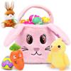 CAMIRUS Fluffy Easter Bunny Basket Set, Easter Basket Playset with Stuffed Plush Bunny Duck Egg Carrot for Baby Kids Easter Party Decorations Supplies Easter Basket Fillers view 1