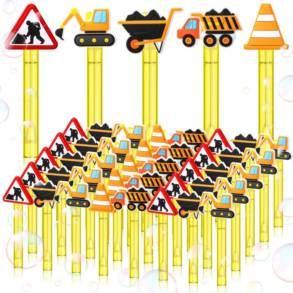 30 Pcs Bubbles Party Favors Mini Bubble Wands Tube Bulk Theme Maker Goodie Bags Stuffer Prizes Birthday Gift for Solution(Construction Vehicle)
