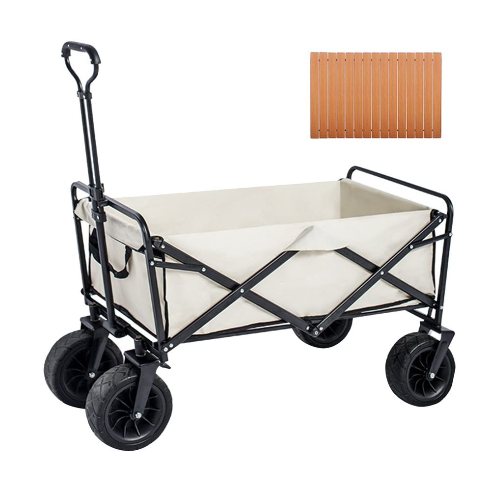 XHTLLO Wagon Cart, Oxford Cloth Heavy Duty Foldable Wagon, 8 Inch Wheels Large Capacity Space Convenient Kids Wagon, for Sporting Events, Concerts[B White]