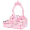 BRINJOY Wooden Vanity Set for Kids, Toddler Tabletop Beauty Salon Play Set w/Accessories & Drawer, Princess Makeup Pretend Play Vanity Table Toy with Crown Shaped Mirror for Little Girls Age 3-8 view 1