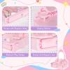 BRINJOY Wooden Vanity Set for Kids, Toddler Tabletop Beauty Salon Play Set w/Accessories & Drawer, Princess Makeup Pretend Play Vanity Table Toy with Crown Shaped Mirror for Little Girls Age 3-8 view 2