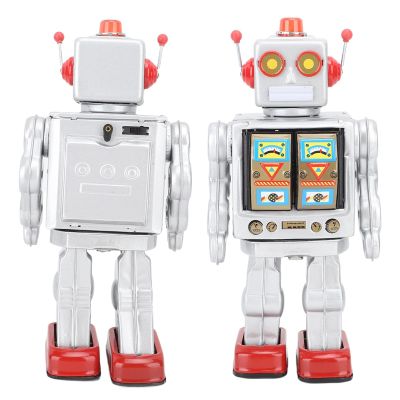 Metal Tin Robot Wind Up Toys, 13.39x6.69x5.12in Electric Rotating Vintage Toys with Walking & Rotating, Gun Sound for Collection, Party, Birthday, Festival