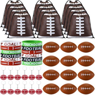 Nuogo 48 Pcs Football Party Favors Supplies Include Goodie Bags, Bracelets, stress Balls, mini Keychain, 12 of Each, for Football Theme Birthday Party Supplies