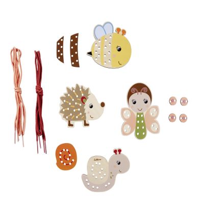 Eichhorn 100006846 - Threading Game with 4 Animals, Different Difficulty Levels, Promotes Fine Motor Skills, Development-Supporting Educational Game Made from 100% FSC Certified Beech Wood, from 3