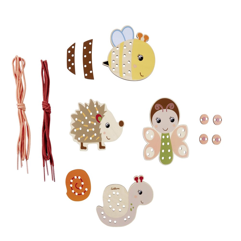 Eichhorn 100006846 - Threading Game with 4 Animals, Different Difficulty Levels, Promotes Fine Motor Skills, Development-Supporting Educational Game Made from 100% FSC Certified Beech Wood, from 3