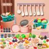 150Pcs Kitchen Playset, Toddlers Pretend Cooking Cookware Accessories, Food, Picnic Blanket, Fruits, Veges, 2Pack Shopping Storage Basket, Dessert and Prop Money, Gift for Kids (Pink) view 2