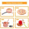 150Pcs Kitchen Playset, Toddlers Pretend Cooking Cookware Accessories, Food, Picnic Blanket, Fruits, Veges, 2Pack Shopping Storage Basket, Dessert and Prop Money, Gift for Kids (Pink) view 4