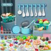 150Pcs Kitchen Playset, Toddlers Pretend Cooking Cookware Accessories, Food, Picnic Blanket, Fruits, Veges, 2Pack Shopping Storage Basket, Dessert and Prop Money, Gift for Kids (Turquoise) view 2