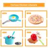 150Pcs Kitchen Playset, Toddlers Pretend Cooking Cookware Accessories, Food, Picnic Blanket, Fruits, Veges, 2Pack Shopping Storage Basket, Dessert and Prop Money, Gift for Kids (Turquoise) view 4