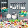 150Pcs Kitchen Playset, Toddlers Pretend Cooking Cookware Accessories, Food, Picnic Blanket, Fruits, Veges, 2Pack Shopping Storage Basket, Dessert and Prop Money, Gift for Kids (White) view 2