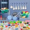 150Pcs Kitchen Playset, Toddlers Pretend Cooking Cookware Accessories, Food, Picnic Blanket, Fruits, Veges, 2Pack Shopping Storage Basket, Dessert and Prop Money, Gift for Kids (Blue) view 2