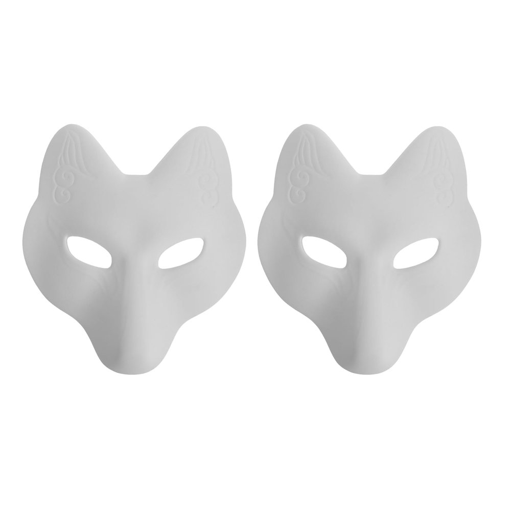VaLtEv 2pcs White Fox Masks To Paint Therian Mask Wolf Cat DIY Blank Masks Japanese Kabuki Kitsune Masks Animal Dress Up Masks for Men Women Halloween Masquerade Costume Cosplay Props