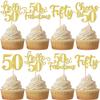 30 PCS Happy 50th Birthday Cupcake Toppers Glitter Fifty Hello 50 Cupcake Picks 50 & Fabulous Cheers to 50 Years Cake Decorations for 50th Birthday Anniversary Party Supplies Gold view 1