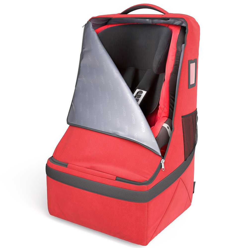 Koah Car Seat Backpack for Air Travel - Portable and Easy to Carry, Durable and waterproof design keeps your child's car seat protected (Red)