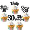 30 PCS Happy 30th Birthday Cupcake Toppers Glitter Thirty Hello 30 Cheers to 30 Years Cupcake Picks 30 & Fabulous Cake Decorations for 30th Birthday Anniversary Party Supplies Black view 1