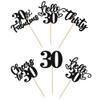 30 PCS Happy 30th Birthday Cupcake Toppers Glitter Thirty Hello 30 Cheers to 30 Years Cupcake Picks 30 & Fabulous Cake Decorations for 30th Birthday Anniversary Party Supplies Black view 3