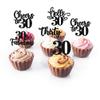 30 PCS Happy 30th Birthday Cupcake Toppers Glitter Thirty Hello 30 Cheers to 30 Years Cupcake Picks 30 & Fabulous Cake Decorations for 30th Birthday Anniversary Party Supplies Black view 4