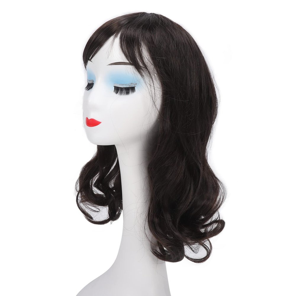 ZJchao Dark Brown Curly Wig with Bangs for Women, Stylish Breathable Halloween Cosplay Costume Party Wig