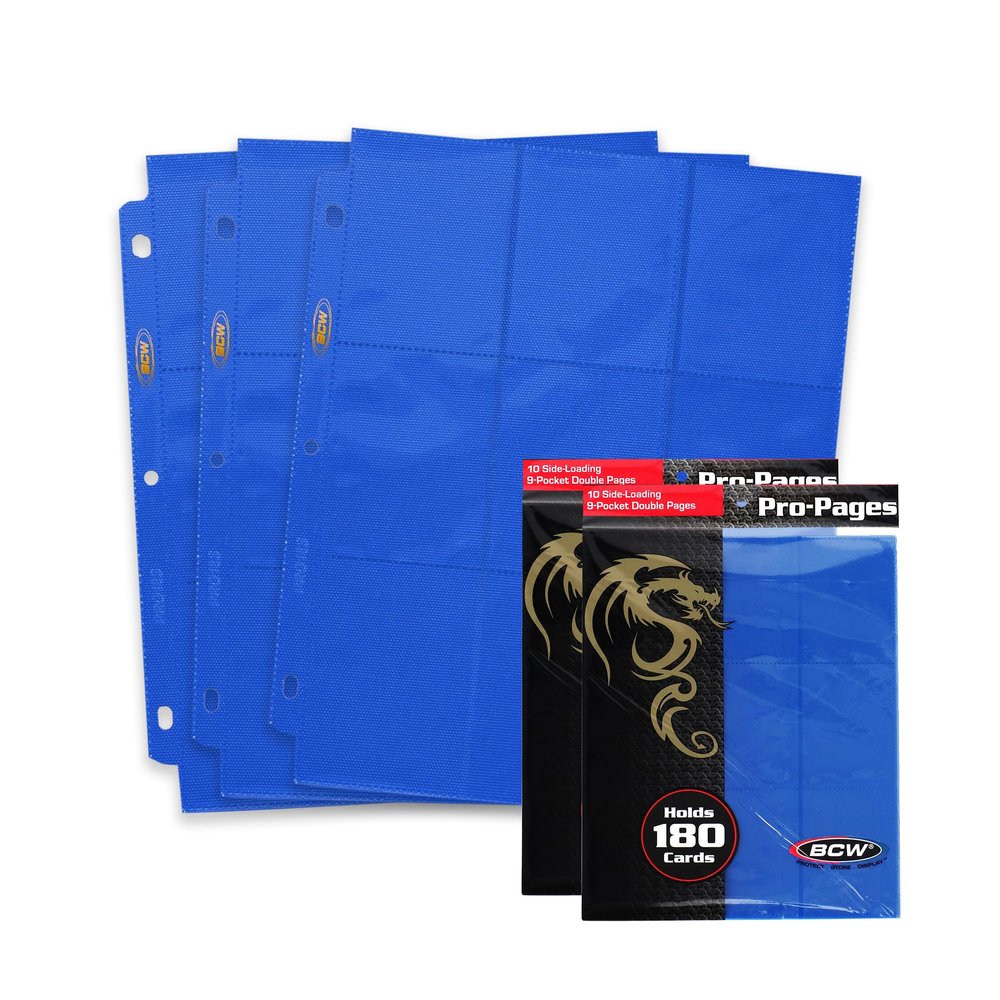 BCW Double-Sided 9-Pocket Pages Holder - 20 Blue Pages | Trading Card Binder Sheets | Secure Side Loading | Ideal Card Storage and Display Solution