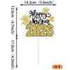1 Pack 2026 Happy New Year Cake Topper Glitter Hello 2026 Fireworks Cake Pick Welcome 2026 Happy New Year's Eve Cake Decoration Party Supplies Gold view 2