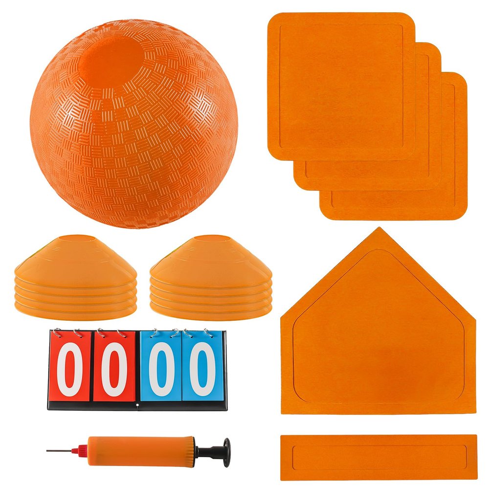 Fancemot Kickball Set with Bases and Ball - 8.5" Kickball, Rubber Throw Down Bases, Sports Traning Cones, 7" Pump and 14" Scoreboard - Playground and Backyard Game