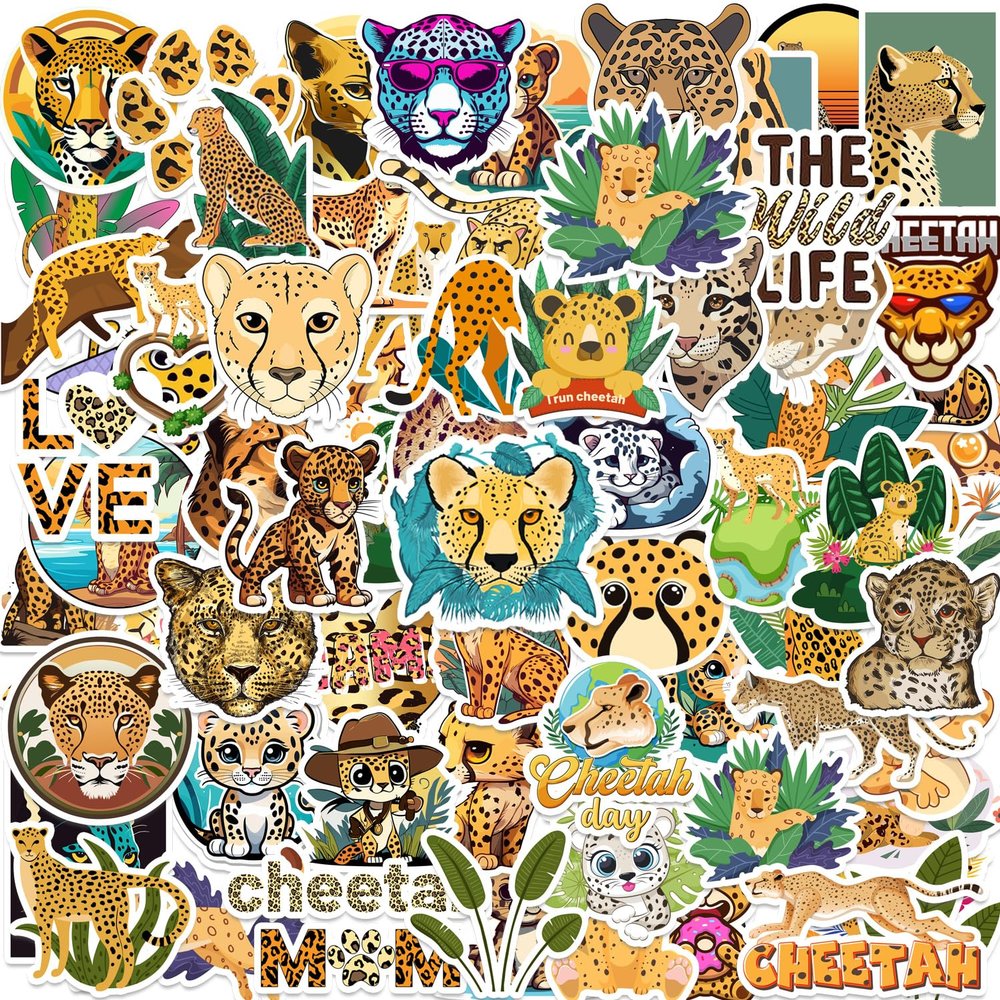 100 PCS Cheetah Vinyl Stickers, Cheetah Leopard Party Favors Birthday Decorations Supplies Gifts Waterproof Stickers for Water Bottle Laptop