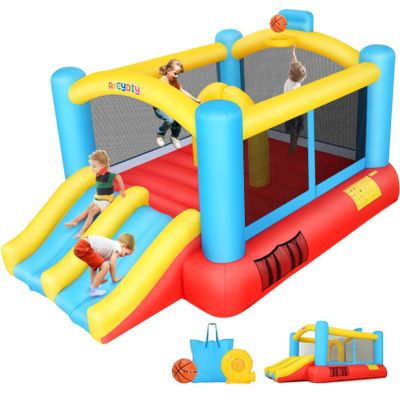 AKEYDIY Bounce House, Indoor Outdoor Inflatable Bouncer with Blower, Jumping Castle w/Double Slide, Durable Family Backyard Bouncy House Castle w/Basketball Hoop, Ideal for Kids