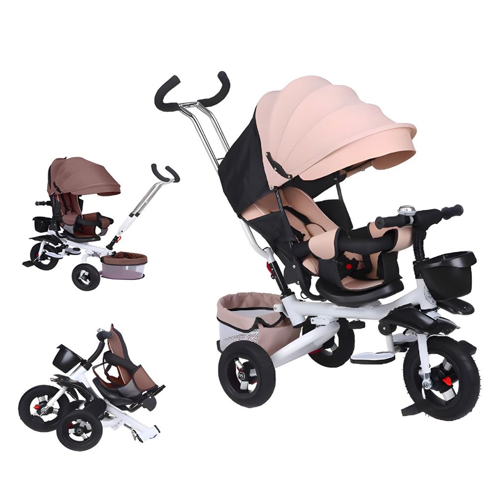 LHTJHP Trike Stroller,4 in 1 Baby Tricycle, Multi-Purpose Bike, Folding steering Tricycle Stroller, Learning Bike With Removable Handrail, Shock Absorbing Design,Push Tricycle for Toddlers 1-6,White+k