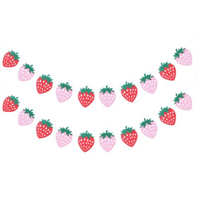 2 Sets Strawberry Birthday Party Banners Felt Hanging Buntings Strawberry Themed Party Baby Shower Berry First Birthday Decor