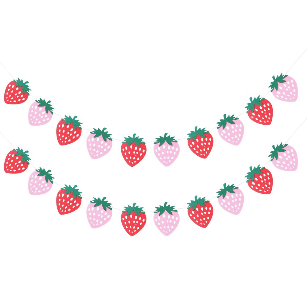 2 Sets Strawberry Birthday Party Banners Felt Hanging Buntings Strawberry Themed Party Baby Shower Berry First Birthday Decor