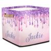 RIRIX Custom Storage Baskets Personalized Storage Bins Basket Boxes with PU Leather Handles for Clothes Bedroom Closet Organizing Toys Books Shelves Storage Boxes-Pink Purple Glitter Dripping view 1