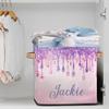 RIRIX Custom Storage Baskets Personalized Storage Bins Basket Boxes with PU Leather Handles for Clothes Bedroom Closet Organizing Toys Books Shelves Storage Boxes-Pink Purple Glitter Dripping view 2